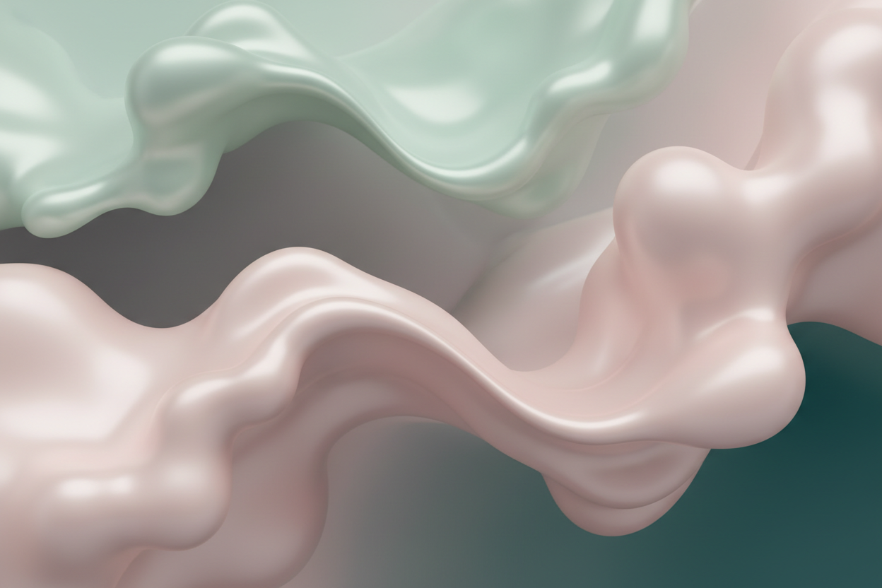 soft abstract milky texture, liquid skincare aesthetic, smooth gradients, minimal, editorial, high-end beauty photography, neutral tones, no objects. My color pallete is #ADEBB3 #2E2E2E #EBC7C2 #1F4D45 #2E2E2E 